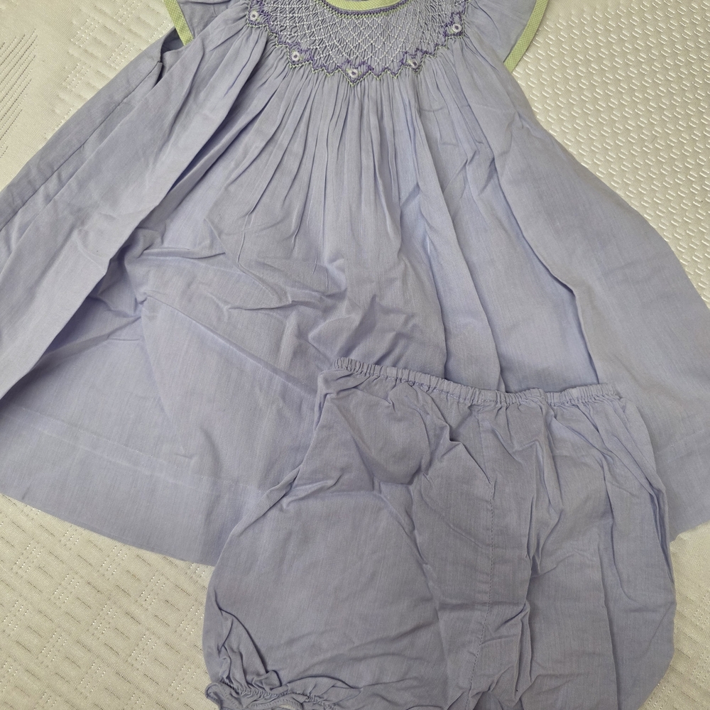 Petit Ami Lavender Smocked Dress with Lime Trim